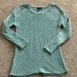 I.N. Studio Petite Small Jeweled Crew Neck Long Sleeved Sweater